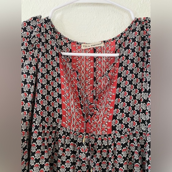 Ulla Johnson Black/orange Bazaar Silk Dress in Light Indian Floral 8/M - Picture 9 of 11